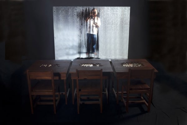 FX Harsono, Writing in the rain - installation, 2011