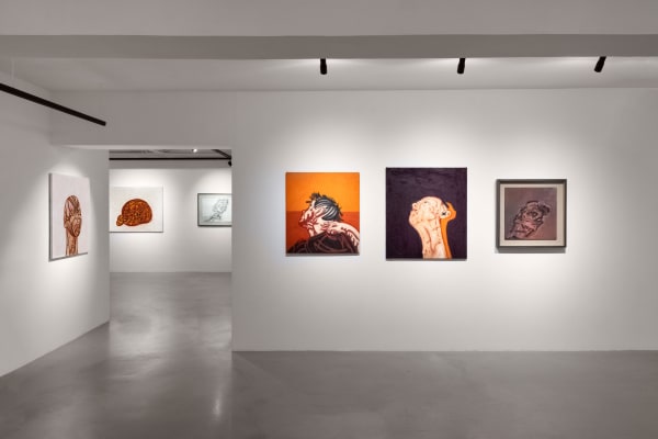 Installation view of the Hong Kong gallery showing paintings of heads by Frank Auerbach & Tony Bevan