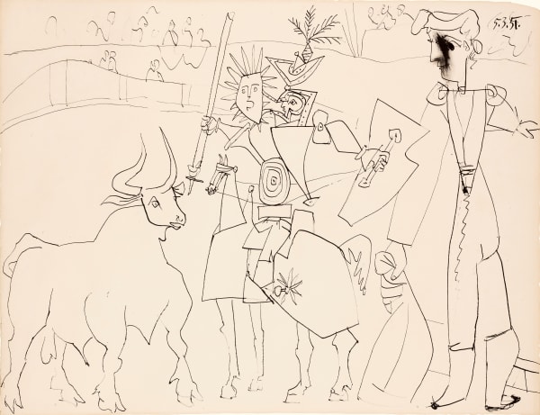 Pablo Picasso, 'Chevalier et Picador Dans l'Arène', 1951, Pen and black ink on paper, 50.7 x 65.8 cm. (20 x 25 7/8 in.)