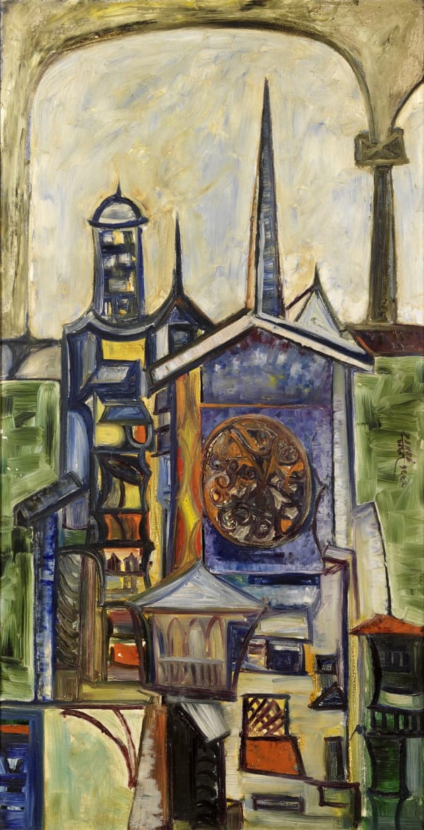 Landscape with Cathedral Spire by Sadanand K. Bakre