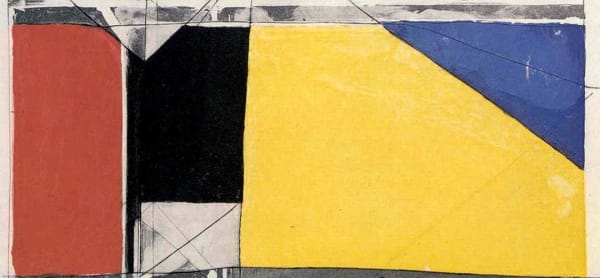 Richard Diebenkorn, Folsom Street Variations III (Primaries), 1986, Color aquatint with drypoint, soap ground aquatint and flat bite, Plate: 12 x 26 inches, Sheet: 26 x 40 inches, Edition of 60