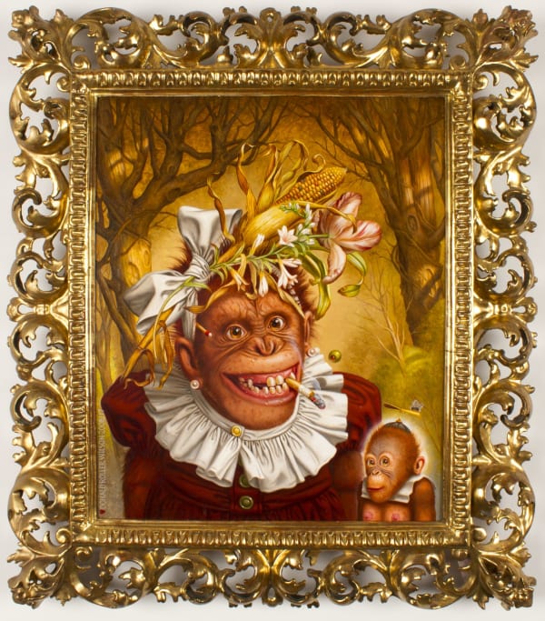 Donald Roller Wilson The Seldom Seen Joanne: Naughty Betty and Mort, 2008 Oil on canvas in artist's frame 18 1/2 x 15 1/2 inches Framed: 24 1/2 x 21 1/2 x 2 5/8 inches