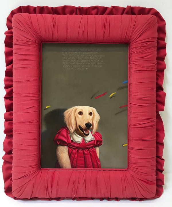 Donald Roller Wilson Holly Saw the Primary Colors Being Tossed into the Air, 1985 Oil on canvas in artist's frame 14 x 10 inches Framed: 23 x 18 x 3 inches