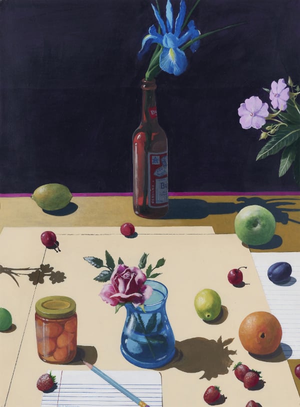 Paul Wonner Study with Fruit and Flowers, 1982 Signed lower left Acrylic on paper 29 x 22 inches 73.66 x 55.88 cm