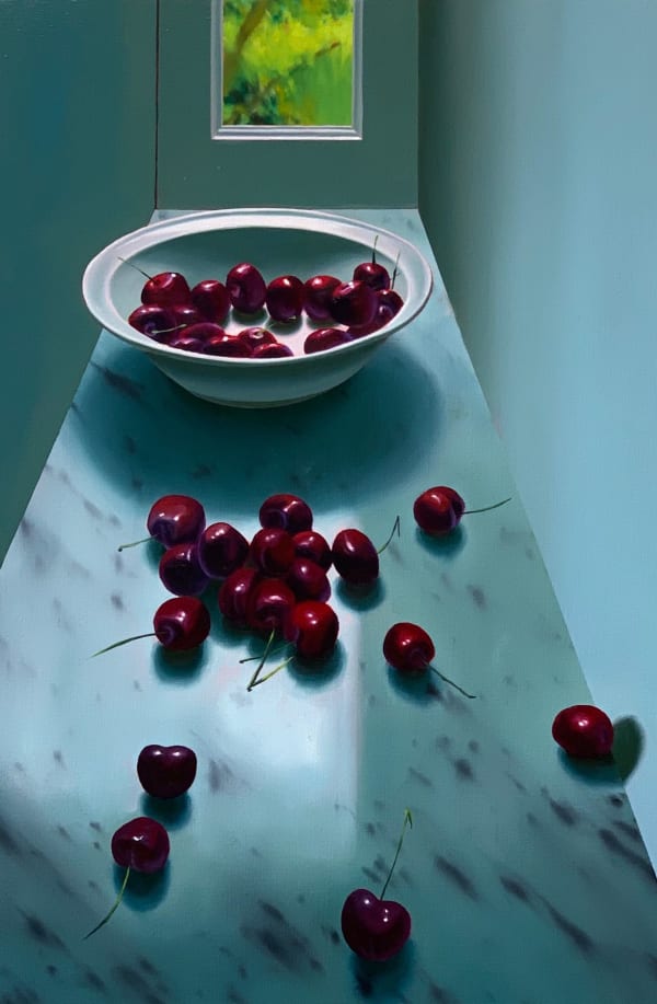 Bruce Cohen, b. 1953 Still Life with Bowl of Cherries, 2020 Oil on canvas 24 x 16 inches 61.0 x 40.6 cm