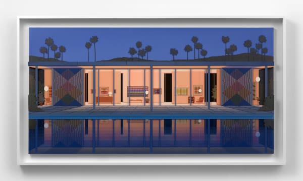 Lucy Williams Palm Springs #3, 2022 Paper, Plexiglas, engineered wood, cotton thread, piano wire, and acrylic paint on birch ply panel 24 3/8 x 47 1/8 inches Framed: 28 5/8 x 51 1/2 x 3 1/8 inches