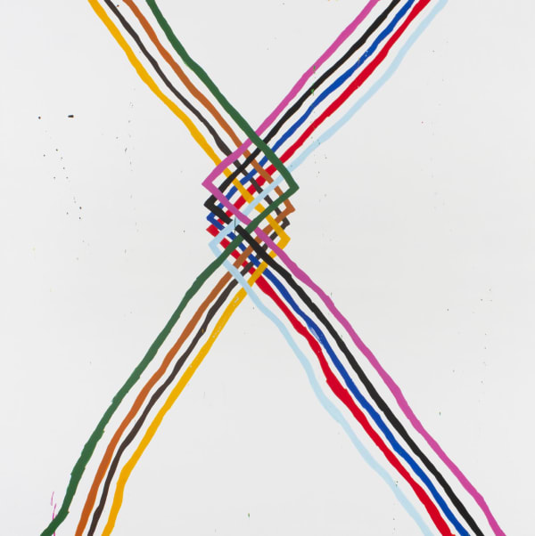 Alicia McCarthy Untitled, 2018 Gouache, spray and house paint on wood 60 x 60 inches