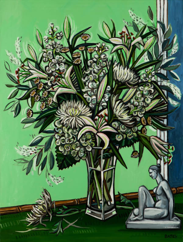 David Bates Flowers and Sculpture Winter, 2014 Oil on canvas 48 x 36 inches