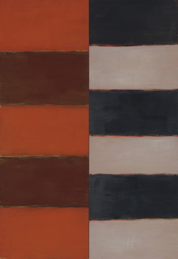Sean Scully Barcelona Red Mirror, 2004 Oil on linen, in two parts Each: 90 x 30 7/8 inches Overall: 90 x 61 3/4 inches