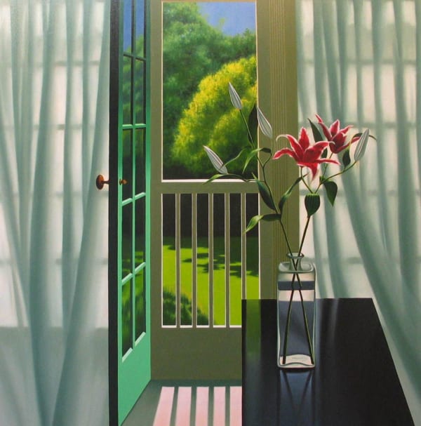 Bruce Cohen Untitled Interior with Lily in Front of Screen Door, 2007 Oil on canvas 48 x 48 inches 121.92 x 121.92 cm