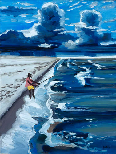 David Bates, b. 1952 Surf Fishing, 2007 Oil on canvas 24 x 18 inches 60.96 x 45.72 cm