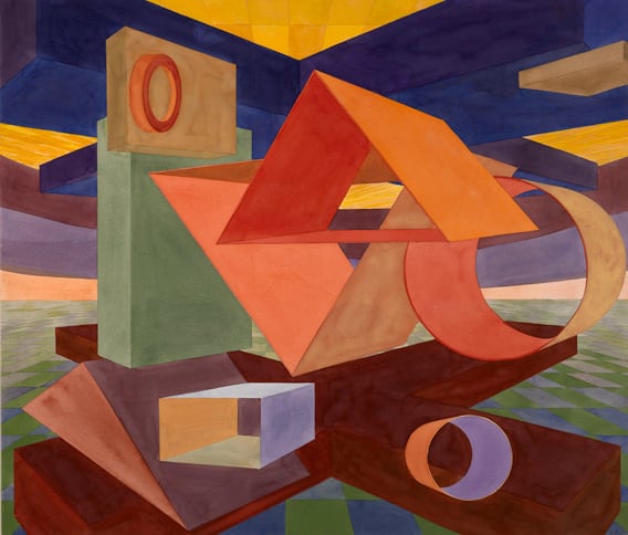 Al Held, 1928-2005 Umbria XXIII, 1992 Watercolor on paper mounted on board 49 x 56 1/2 inches 124.46 x 143.51 cm