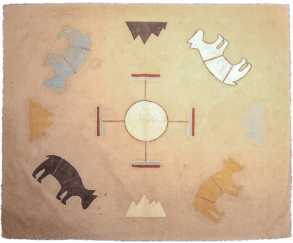 Navajo Picture Writing On Muslin, "Four Bears," c. 1947-1970
