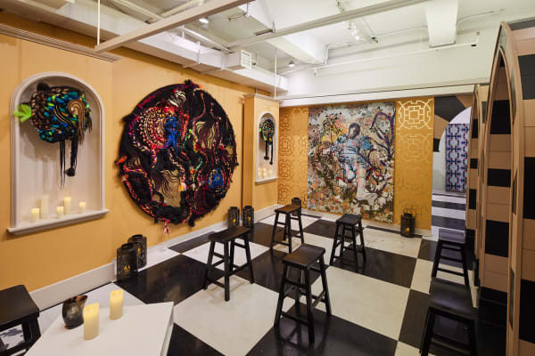 Cade Tompkins Projects installation view with artists Nafis M. White and Bob Dilworth, courtesy of Samuel Morgan Photography