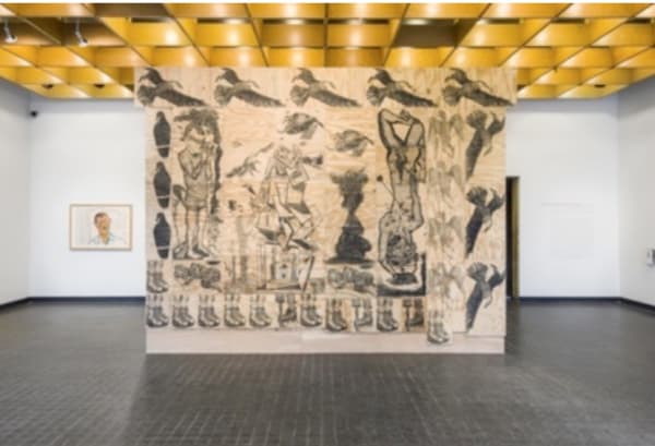 When Photographers are Blinded, Eagles’ Wings are Clipped, 2010, etching on plywood, 11×15ʹ′. Courtesy of David Winton Bell Gallery, List Art Center, Brown University.