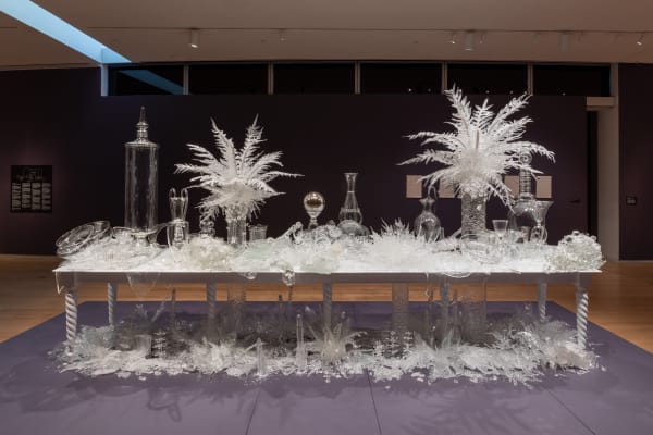 Installation image of Beth Lipman: Collective Elegy, Museum of Arts and Design, New York, 2020; Photo by Jenna Bascom Photography; courtesy the Museum of Arts and Design, New York
