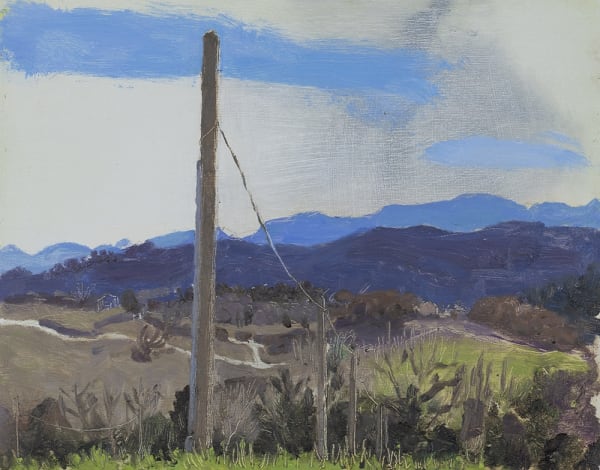 Danny Markey Telegraph Poles, Pignano oil on board 23.4 x 29.5 cm