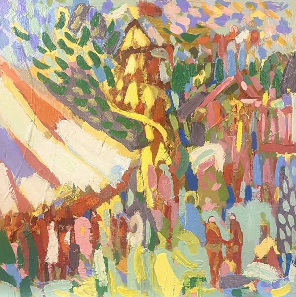 Paul Wadsworth Helter Skelter, Glastonbury oil on canvas 70 x 70 cm