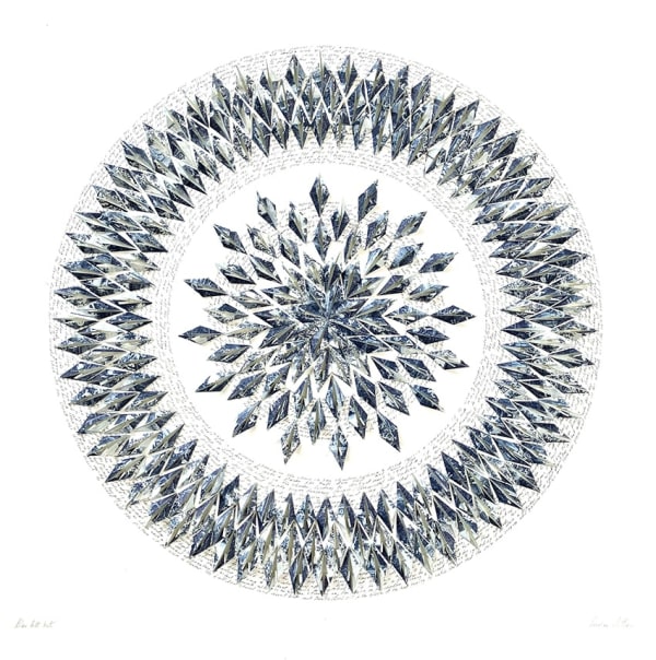 Caroline Attan Blue Felt Hat paper collage, handwritten poetry on card 60 x 60 cm