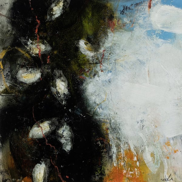 Lewis Noble Leaves Over Dark Water III oil and mixed media on gesso panel 30 x 30 cm