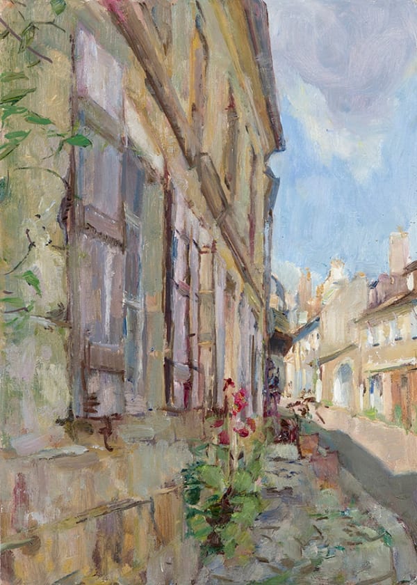 Tom Benjamin NEAC, Hollyhocks, Vezelay