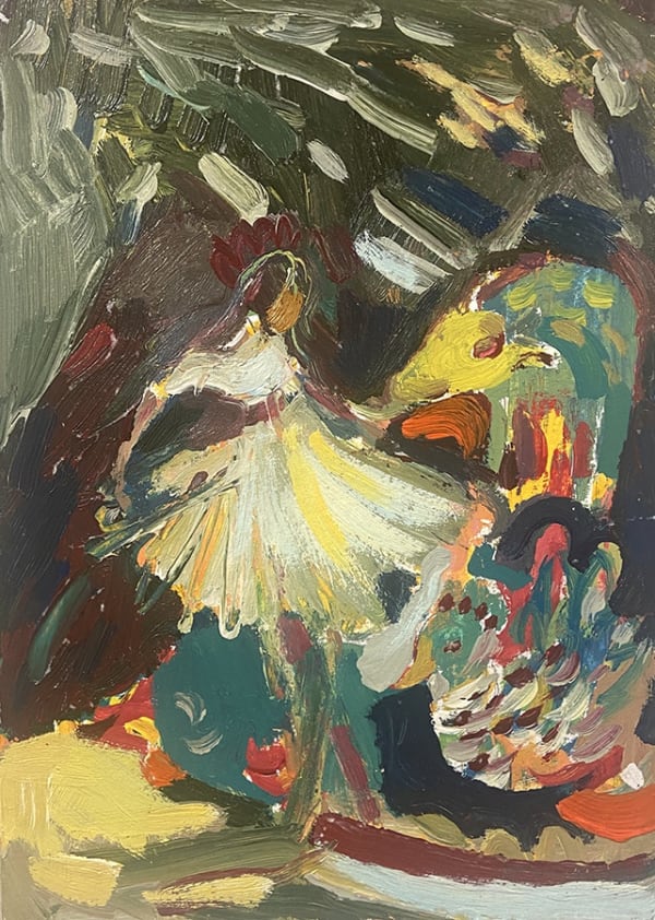 Paul Wadsworth She Danced with the Sacred Cow and the Peacock acrylic on paper 43 x 30 cm