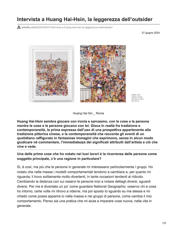 ArtsLife | Huang Hai-Hsin: Intervista a Huang Hai-Hsin, la leggerezza dell’outsider