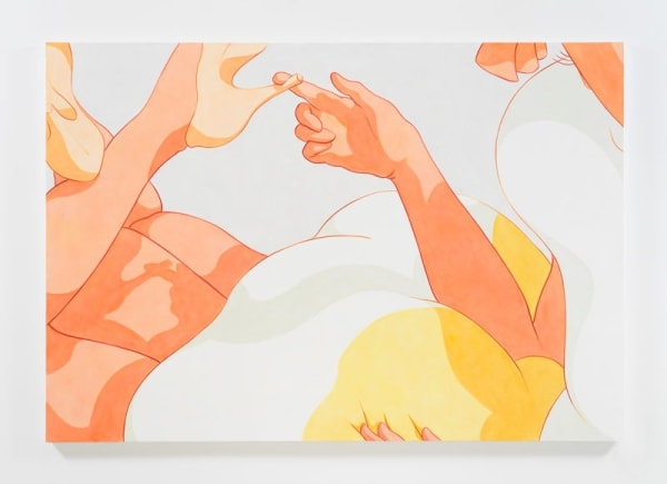 Ivy Haldeman, Colossus, Ankles Cross, Hand Hooks Heel, Finger Tips Press Bun, 2018. Acrylic on canvas, 58 x 84 inches. Courtesy Downs & Ross.