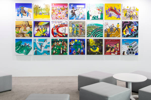 Huang Hai-Hsin | Untitled | 2019 | oil on canvas | 50 x 50 cm each | installation view of UBS Lounge at Taipei Dangdai | © Huang Hai-Hsin and UBS | Photo: Sean Wang