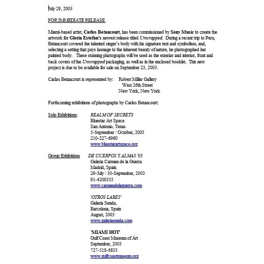 Robert Miller Gallery Press Release