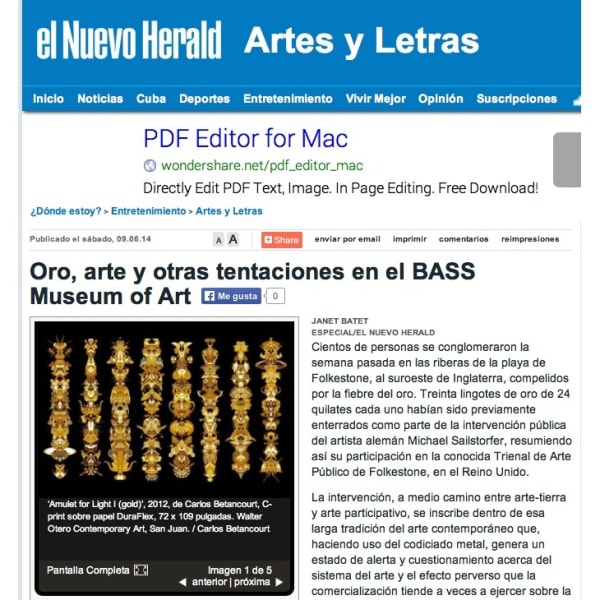 EL NUEVO HERALD, Oro Arte y Otras Tentaciones en el Bass Museum of Art