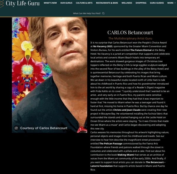 Carlos Betancourt: The Multidisciplinary Artist Guru, video interview by Alison Davis for City Life Guru
