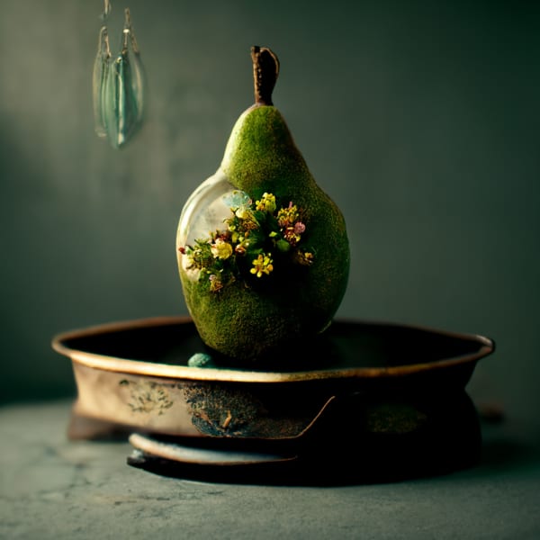 Copper Bowl with Pear, 2022 Archival pigment print on paper, 10x10 up to 30 x 30 inches
