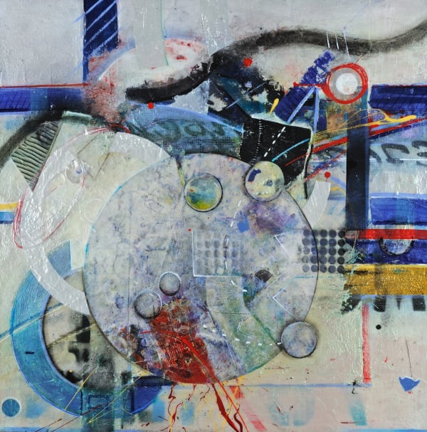 Flow, 2011 Acrylic, digital print, glass beads, charcoal, 30x30 inches