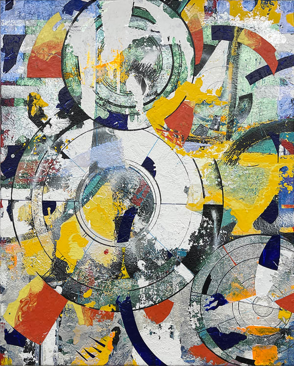 Shape of Space, 2022 Acrylic enamel, fabric, marker on canvas, 60x48 inches