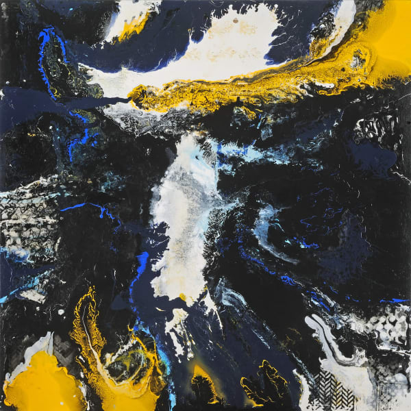 Noctua, 2017 Acrylic enamel, fabric on canvas, 60 x 60 inches