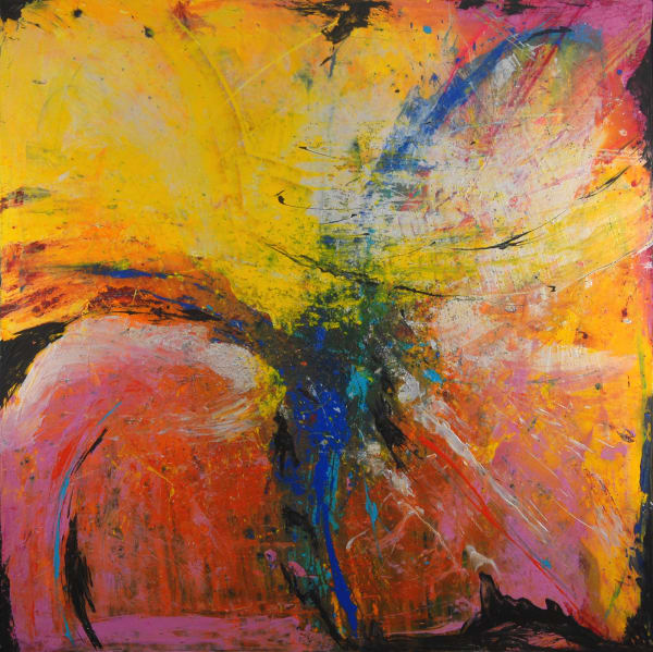 Kindled Flame, 2006 Acrylic, sand, charcoal, beads on canvas, 60x60 inches