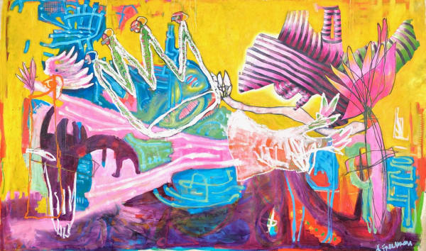 Kaye Freeman, The Emperor's Nemesis, 2018 Oilstick, oil paint and graphite on canvas, 132 x 72 inches