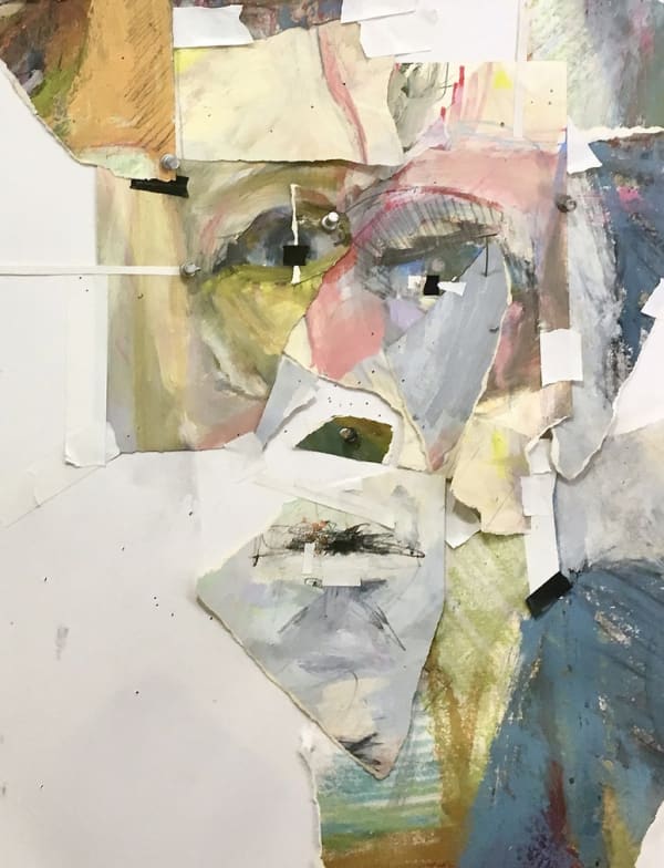 Punctured Collage, oil, graphite, and tape, 20 x 15 inches