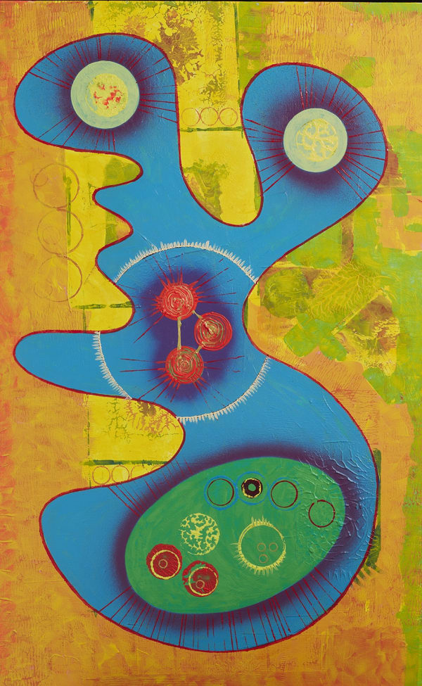 Steve Simpson, Reflection, 2022 Acrylic, latex and spray paint on wood panel, 48 x 33 inches