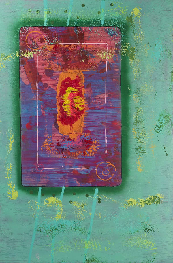 Steve Simpson, A Losing Night, 2021 Acrylic, latex and spray paint on wood panel, 48 x 32 inches