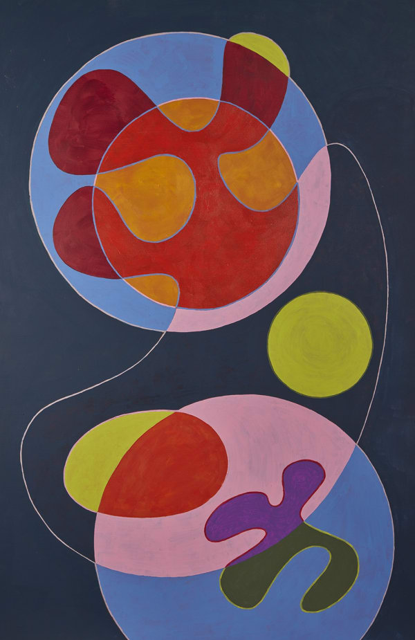 Steve Simpson, The Sun the Moon and the Stars, 2023 Acrylic, latex and spray paint on wood panel, 48 x 33 inches