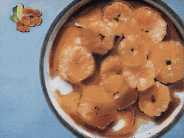 John A. O'Connor, Oranges Glazed in Syrup, 2022 Pastel on paper, 9 x 13 inches