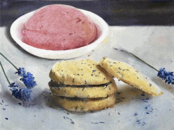John A. O'Connor, Lavendar Cookies, 2022 Pastel on paper, 9 x 13 inches