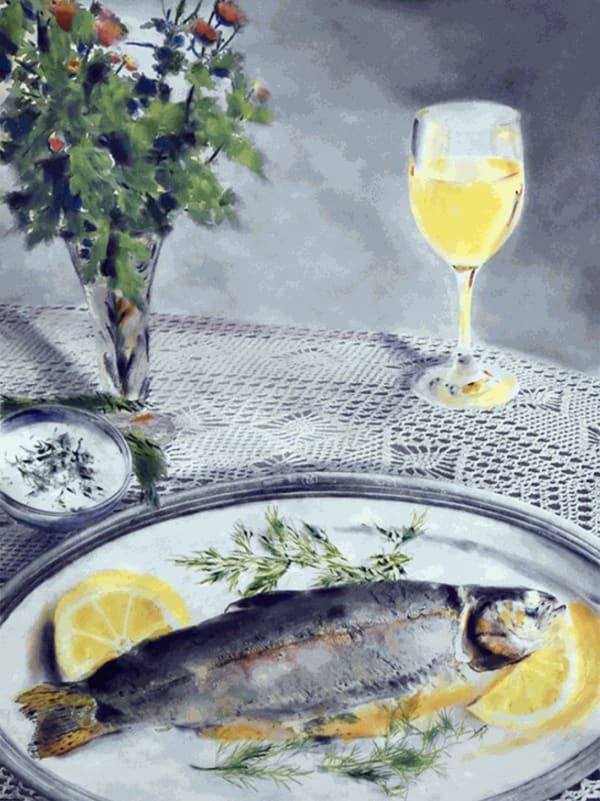 John A. O'Connor, Grilled Trout with Dill, 2022 Pastel on paper, 13 x 9 inches