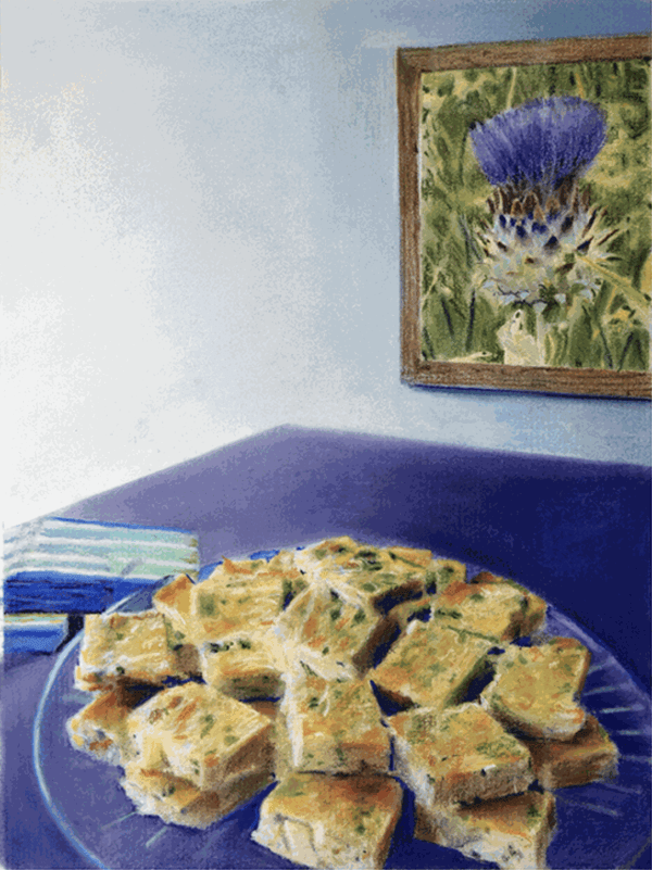 John A. O'Connor, Artichoke Nibbles, 2022 Pastel on paper, 13 x 9 inches