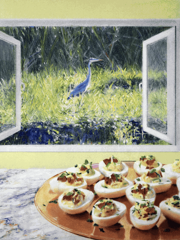 John A. O'Connor, Deviled Egg with Chorizo, 2022 Pastel on paper, 13 x 9 inches