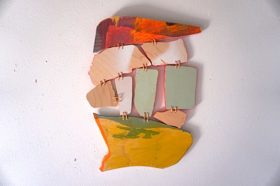 Jean Gray Mohs, A Home, 2021 Acrylic and Waxed Thread on Wood, 12 x 9.5 inches