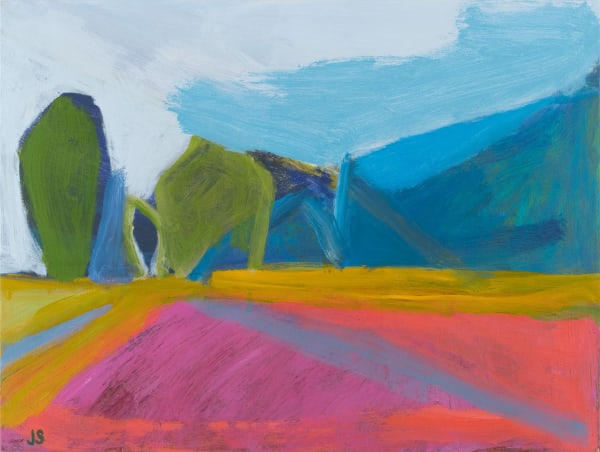 Jessica Singerman, Trailhead at the Farm, 2021 Acrylic on wood 18 x 24 x 1.5 inches, $1300