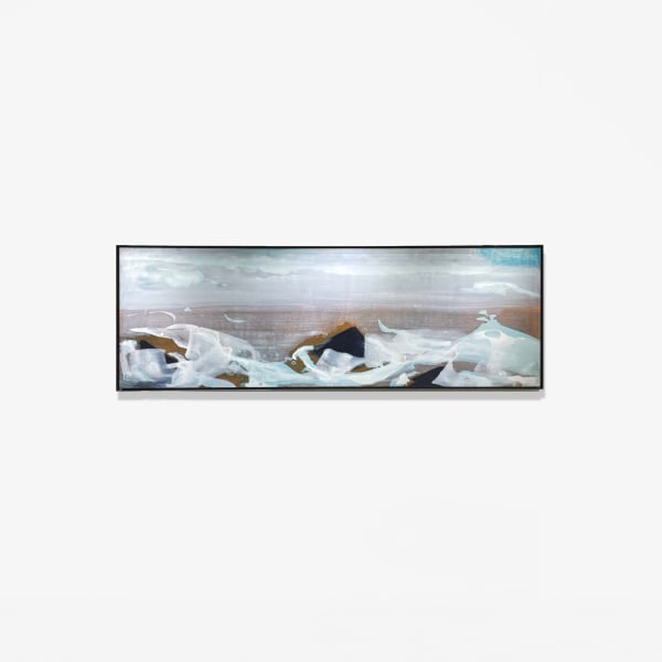 John O'Carroll The Path Of Water VI, 2023 Gesso, natural pigment, copper leaf on wooden panel with bespoke steel frame 185 x 63 cm